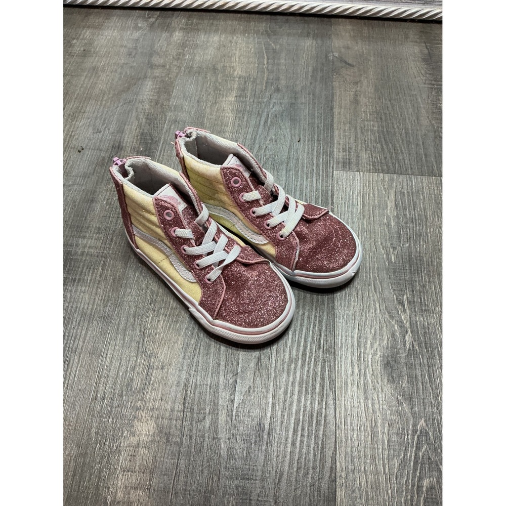 Vans Sk8-Hi Zip Toddler Pink Yellow Glitter High Top Sneakers Size 7.5